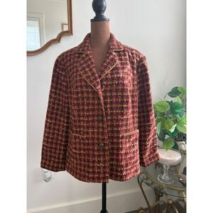 Coldwater Creek Petite Blazer Jacket Womens PL Tweed Red Brown Gold Classic‎